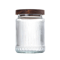 Recipiente de almacenamiento de vidrio hermético transparente para alimentos con tapa de madera de sellado para harina, té, granos de café, galletas de azúcar, 500ml, 700ml, 1000ml