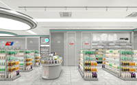 Conception de boutique K-beauty : style moderne et épuré, étagères modulaires ouvertes avec éclairage LED pour la vente au détail de produits de soin de la peau et de soins personnels