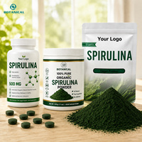 Comprimés de spiruline en marque blanche OEM 500mg, superaliment végétalien biologique, sans OGM, sans gluten, emballage personnalisé en bouteille, vente en gros directe usine
