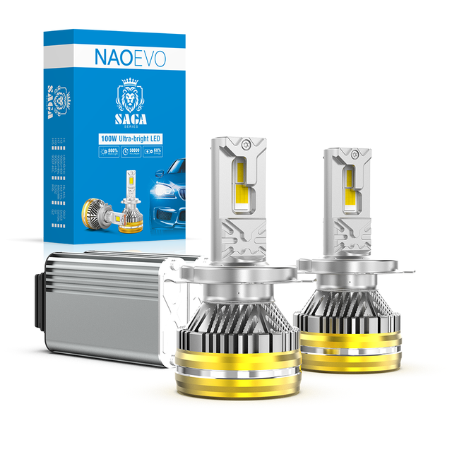 NAOEVO Super Bright High Watt LED Headlights SAGA 200W 24000LM Headlights H4 H7 H11 9005 9006 Hb3 Hb4 360 Para H4 LED Headlight