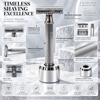 Rasoir de sécurité double tranchant premium pour hommes, classique, manuel, avec support, lames réutilisables en alliage d'acier inoxydable, pour le visage et l'extérieur, OEM