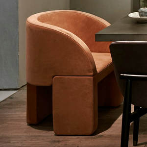 Muebles nórdicos para sala de estar, Sillón tapizado de ante <span class=keywords><strong>rosa</strong></span> para ocio, sofá individual de Hotel de madera para restaurante y cafetería - Product Image 6