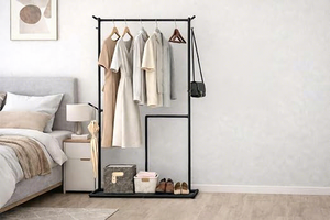 Minimalist Metal Clothing <b>Rack</b> Standing Type Double Tier Height Adjustable Multifunction Storage Holder for <b>Wardrobe</b> Use - Product Image 4