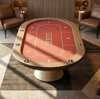 Table de poker Texas en feutre rouge pour 8 joueurs à vendre, avec poste de croupier, rail en métal couleur champagne, table de casino de luxe pour la maison