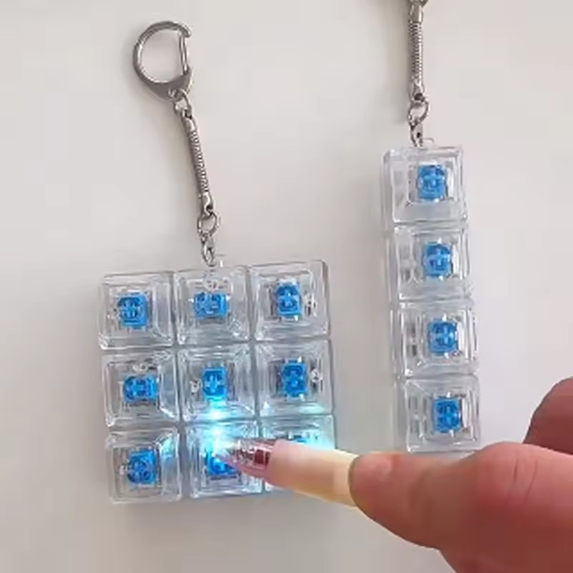 Keyboard Fidget Toys LED Crystal Keycap Keychain Stress Relief Fingertip Gadget Decompression Toys Clicker Fidget Toy