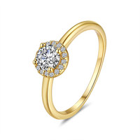 Bague solitaire halo en moissanite ronde, argent 925 plaqué or, bague de fiançailles, de mariage ou de promesse pour femme, cadeau