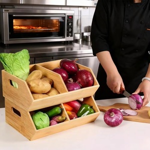 Caja de almacenamiento de bambú de 35.6x28x12.7cm con divisor para patatas, cebollas, verduras, frutas, organizador de cocina - Product Image 4
