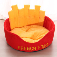 Lit pour animaux de compagnie en forme de frites, doux et chaud pour l'hiver, nouveau modèle, de haute qualité, en éponge, pour chat et chien, rond et orthopédique, vente en gros