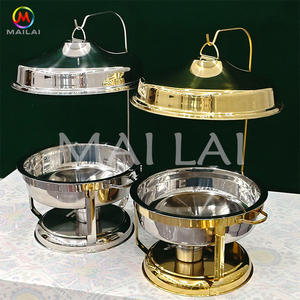 Plats à soupe Traiteur Roll Top Cover Fuel Holder Lid Silver and Gold Round Luxury in <span class=keywords><strong>Dubai</strong></span> Chafing Dish - Product Image 1