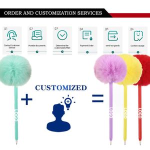 Stylos à bille en plastique à encre noire 0,5 mm Kawaii en gros, design en peluche en forme de cœur avec pompon pour promotions de bureau et scolaires - Product Image 4
