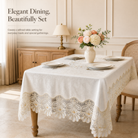 Nappe rectangulaire blanche élégante avec bordure florale Paisley et bord ondulé pour dîner formel, mariage, événement, décoration de thé