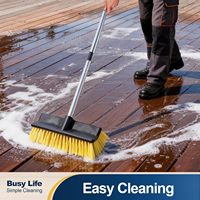 Brosse de nettoyage pour terrasse, sols, avec poils doux et moyens, poignée antidérapante pour le nettoyage des terrasses extérieures, patios, salles de bain, garages et surfaces en béton