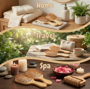 ชุดแปรงไม้ไผ่ธรรมชาติพร้อมโลโก้สั่งทำ แปรงนวดหนังศีรษะ แปรงไม้สำหรับสางผม - Product Image 4