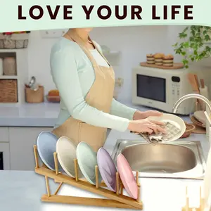 Support en bois multifonctionnel pour couvercle de vaisselle de <span class=keywords><strong>cuisine</strong></span> Support pour égouttoir Organisateur de belles tasses de séchage domestiques Étagère Table de présentation de livres - Product Image 5