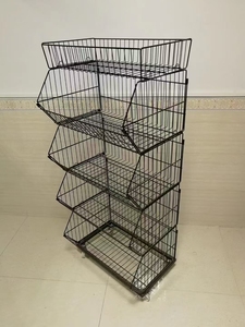Présentoir multi-niveaux électroplaqué inclinable avec roulettes pour supermarchés, idéal pour la présentation de <span class=keywords><strong>fruits</strong></span> <span class=keywords><strong>et</strong></span> légumes - Product Image 3
