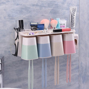 Portacepillos de dientes ecológico con 4 vasos, montaje en pared sin taladro, diseño moderno para uso familiar - Product Image 5