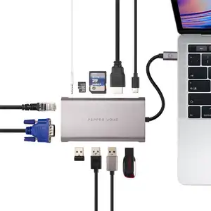 11 in 1 USB tip C Hub adaptörü ile 4K çok portlu Dcking istasyonu USB3.0 PD hepsi bir arada PC bilgisayar aksesuarları için