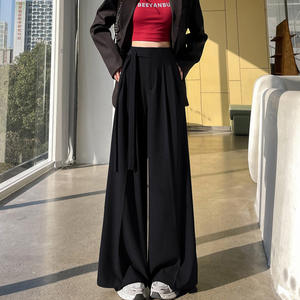 Pantalon de costume pour femme Printemps 2026 Infroissable Minimaliste Drapé Coupe ajustée Taille haute Coupe droite décontractée Jambe large Longueur au sol - Product Image 4