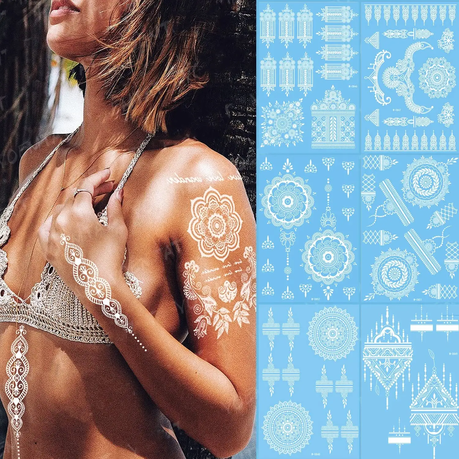 Henna Tatuagens Temporárias Branco À Prova D' Água Tatuagem adesivos para As Mulheres Festa De Casamento Festivais