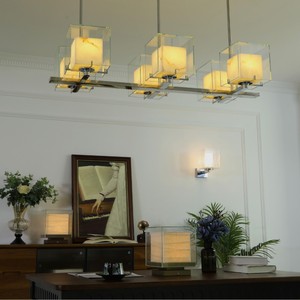 Stone Chandelier 6 <b>Lights</b> Rectangle Glass LED E27 Mounted For Restaurant Bedroom Study Living Room - Product Image 1