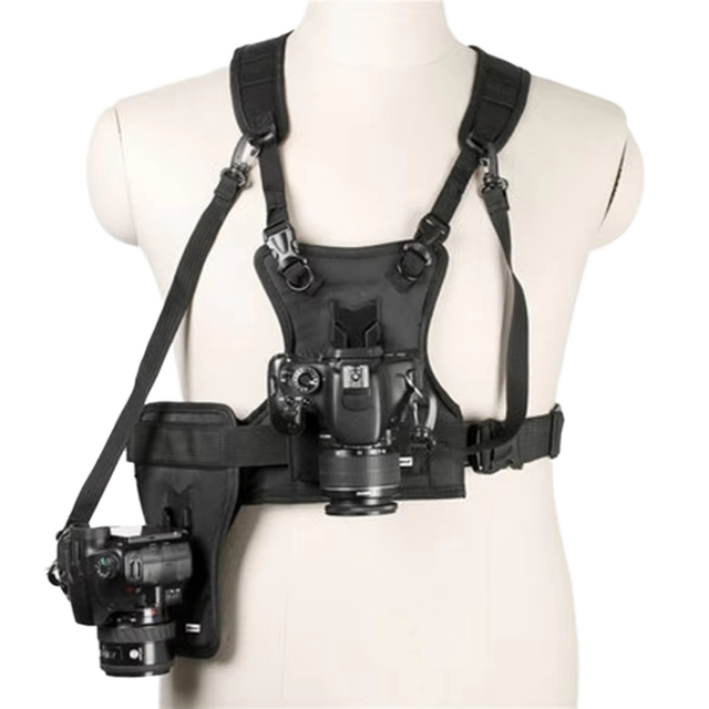FOMITO Professional Reusable DSLR Camera Carry Chest Harness System Vest Quick Strap Side Holster with Nylon Mesh