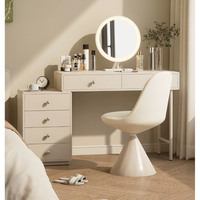 Ensemble de coiffeuse minimaliste style crème entièrement en métal, cadre laqué sans formaldéhyde, miroir à LED annulaire, commode à six tiroirs
