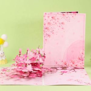 การ์ดอวยพรแบบป๊อปอัพลายดอกพีชตัดด้วยเลเซอร์ 3 มิติ ขายส่ง - Product Image 2