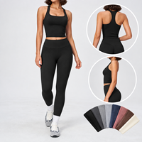 Ensemble de yoga 2 pièces sans coutures, haut de sport côtelé à dos nageur haute élasticité et legging de sport gainant