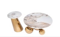 Ensemble table basse moderne de luxe en acier inoxydable doré table basse ronde en marbre avec tables d'appoint pour meubles de salon
