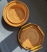 Vintage-Textur Rattan-Tablett-Set Handgeflochten mit Starken Griffen Landhaus Esszimmer Küchen-Dekor