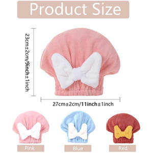 Serviettes de séchage des <span class=keywords><strong>cheveux</strong></span> en velours corail Turban super absorbant Capuchon de serviette de <span class=keywords><strong>cheveux</strong></span> à séchage rapide avec bonnet de douche à nœud papillon - Product Image 2