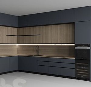 Juego <span class=keywords><strong>de</strong></span> Muebles <span class=keywords><strong>de</strong></span> Cocina Modernos <span class=keywords><strong>de</strong></span> PVC en Dos Tonos, Blanco y con Acabado <span class=keywords><strong>de</strong></span> Madera, Impermeables, Modulares, con Isla y Encimera, Fabricante OEM - Product Image 2
