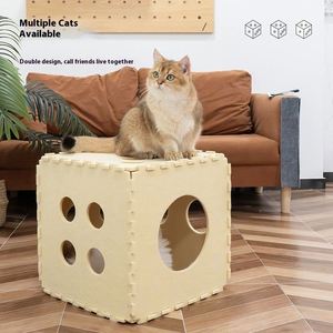 Maison pour chat en feutre pliable et résistante aux intempéries, forme carrée, fermeture adhésive, multicolore, tunnel interactif - Product Image 2