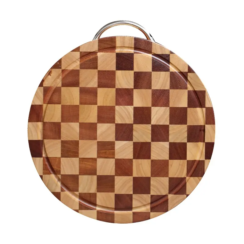 Acacia wood Gourmet Large End Grain Prep Station Acacia Wood Cutting Board Round Wooden Board chopping board for Kitchen