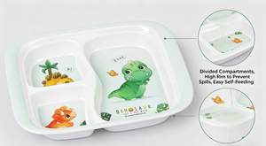 Set in Melamina "Let's Get Wild" Dino |   Vassoio per bambini a 3 sezioni |   Durevole e Leggero |   Incita a mangiare in modo autonomo - Product Image 4