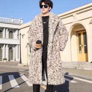 Manteau long tendance pour <span class=keywords><strong>homme</strong></span> en fausse fourrure de vison, épais et chaud, imprimé léopard, écologique, en peluche, pour l'hiver - Product Image 1