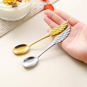 ช้อนชาแบบสร้างสรรค์ ช้อนสแตนเลสลายขนนก ช้อนกาแฟสำหรับไอศกรีม ชุดช้อนขนมหวานหลากสี ชุดตกแต่งครัว - Product Image 3