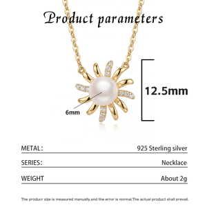 Collier en argent S925 avec perle d'eau douce, pendentif décoratif en forme d'éventail avec pavé de CZ, bijou cadeau pour femme - Product Image 6