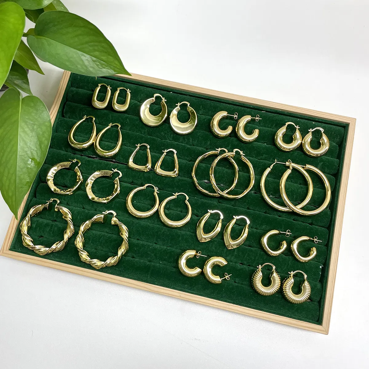 Zeadear jewellery brass hoop huggie earrings 18k gold plated hoop earrings set