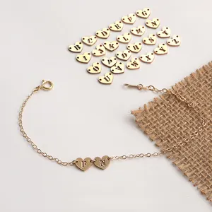 Pingente em forma de coração cf047 14k, conector de alfabeto enchido ouro com letras, pingente inicial para fabricação de jóias