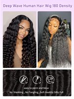 Wig Rambut Asli Virgin Deep Wave 13x6, Kepadatan 180%, HD Lace Hitam/Natural/Cokelat Tua, Medium Pre Plucked Lace Front