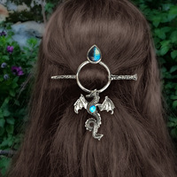 Épingle à Cheveux Viking Dragon Pierre de Lune Set Cuivre Antique Bâton Peigne Deux Pièces Femme Cadeau