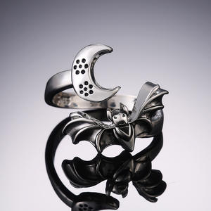 Bague F622 Punk Bat Moon en alliage unisexe, bijoux fantaisie d'Halloween, bague statement pour femmes et hommes, accessoire de style gothique - Product Image 2