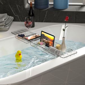Wholesale Products Anti-Slip Retractable <b>Bath</b> Tub Tray <b>Storage</b> Rack Transparent Plastic Luxurious Bathroom Accessories Set - Product Image 3