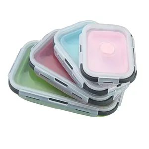 Piknik açık taşınabilir yemek kabı buzdolabı kare katlanır yemek kabı mühürlü taze kutu gıda sınıfı silikon karton OEM resim