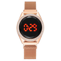Montre connectée pour femme à écran tactile LED incrustée de diamants, bracelet magnétique, style décontracté, très tendance