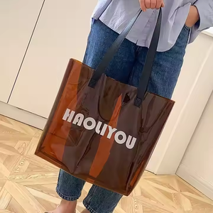 Wholesale Clear Blue PVC Large Tote Shopping Bags Custom Logo <b>Gift</b> for <b>Beach</b> Travelling with Pu Handle and Buckle Closure - Product Image 5