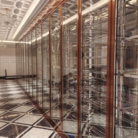 Hôtel Restaurant Contrôle de la température de stockage des boissons alcoolisées Vitrine de verre à vin en métal doré avec réfrigérateur à vin