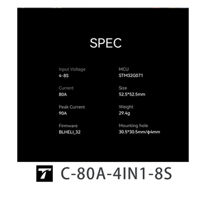 T-MOTORHOBBY C-80A-4IN1-8S điện ảnh 4-in-1 ESC - 80A / 8S Tốc độ không chổi than điều khiển cho FPV/điện ảnh Quadcopter 30x30mm - Product Image 2