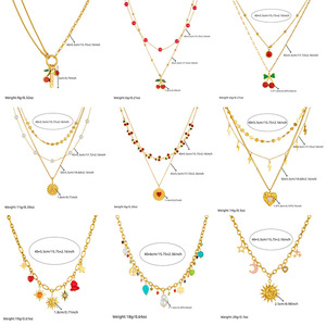 Fashion Layered Necklace Double Chain Cherry Heart Pendant Gold Tone Stainless Steel Gift Jewelry - Product Image 4